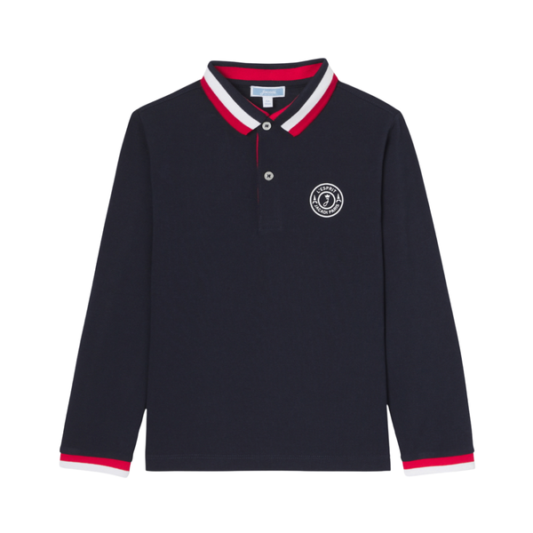 Navy Teckel Stripe Trim Long Sleeve Polo
