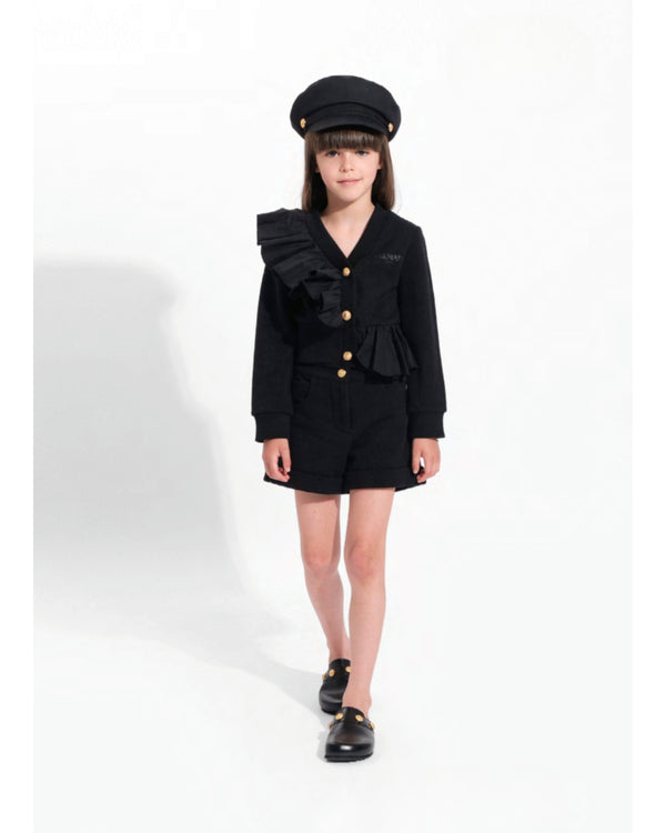 Black Ruffle Logo Cardigan