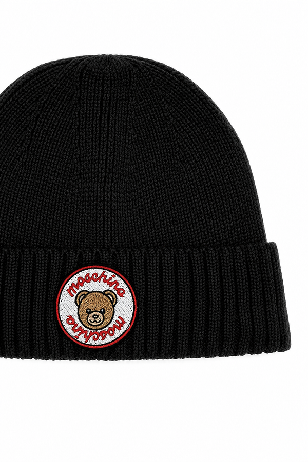 Black Ribbed Knit Logo Hat