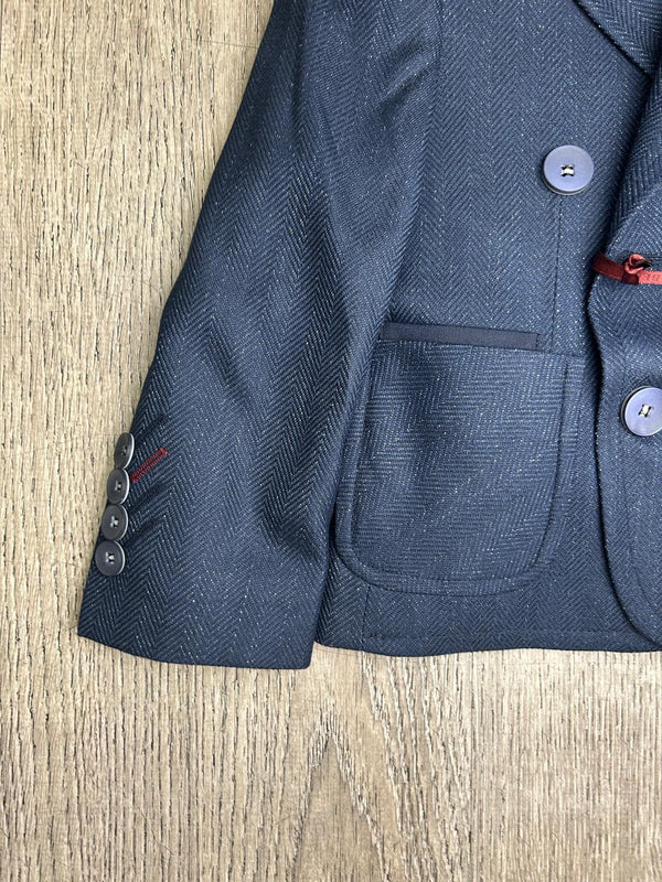 Navy Herringbone Double Breasted Suit