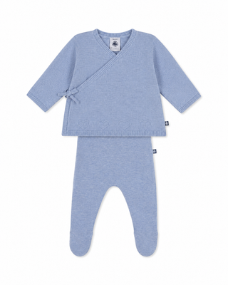 Blue Pointelle Hearts Knit Ensemble