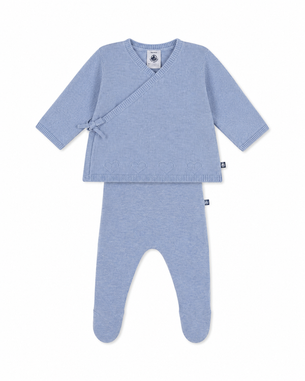 Blue Pointelle Hearts Knit Ensemble