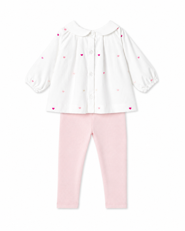White and Pink Heart Print Outfit