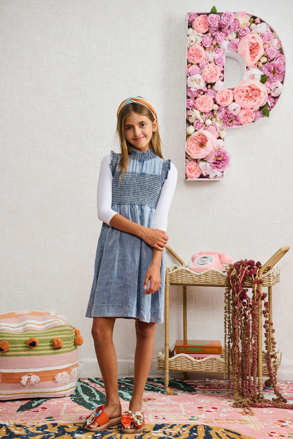 Light Blue Denim Shirring Jumper