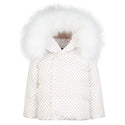 White with Red Print Winter Coat
