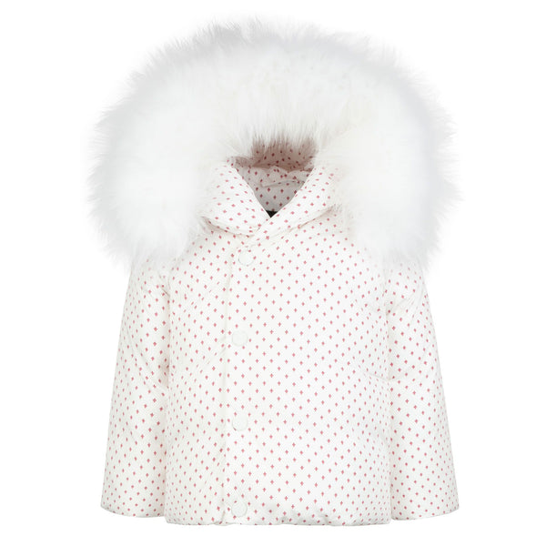 White with Red Print Winter Coat