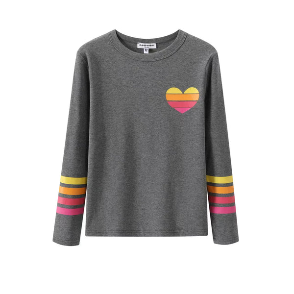 Grey with Neon Heart Long Sleeve Tee
