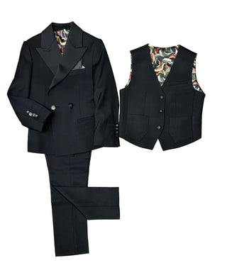 Black Double Breasted Satin Lapel Suit