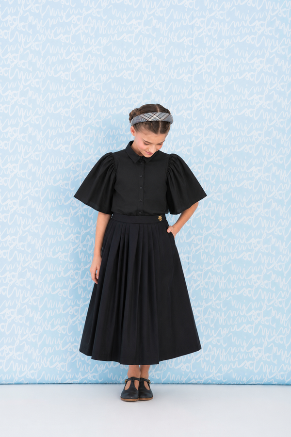 Black 3/4 Sleeve Taffeta Blouse