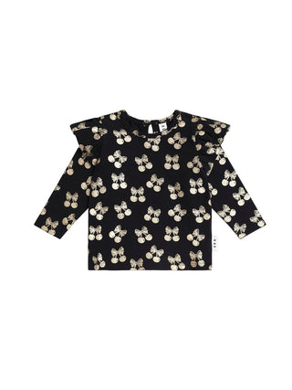 Black and Gold Cherry Pie Frill Top
