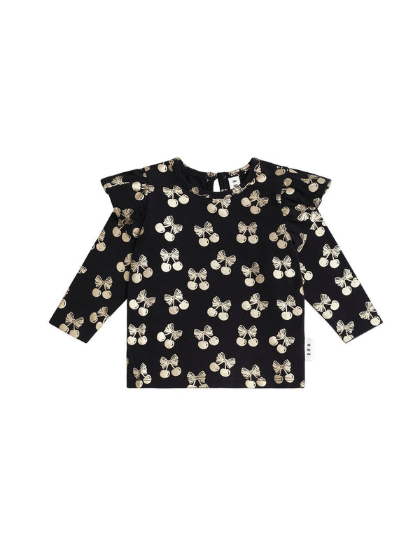 Black and Gold Cherry Pie Frill Top