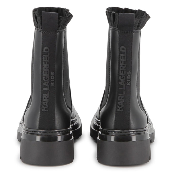 Black Leather Ruffle Ankle Boots