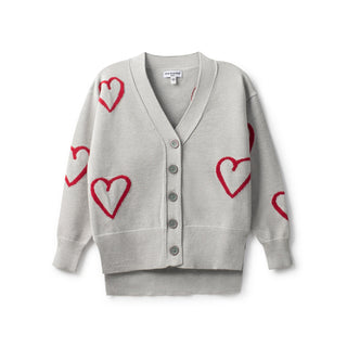 Grey with Red Hearts Button Cardigan