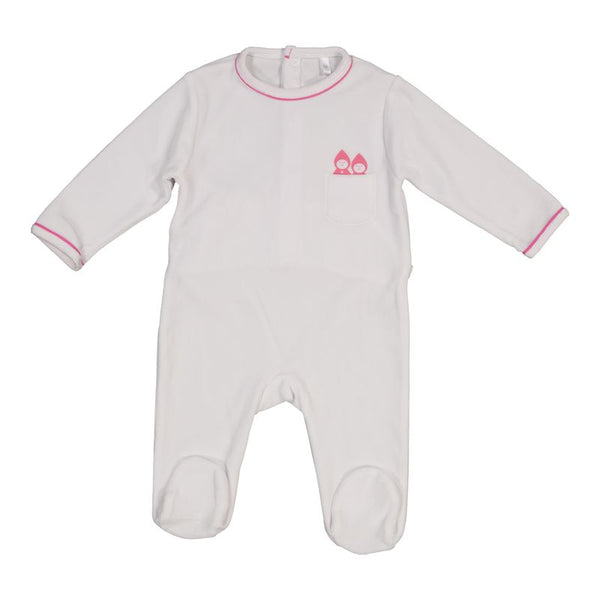 White and Pink Velvet Fancy Lutin Footie