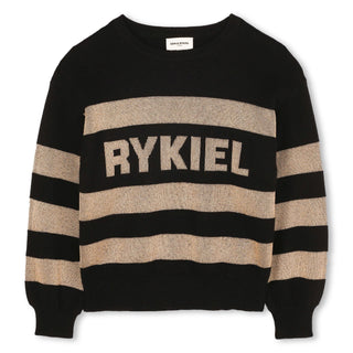 Black Gold Striped Logo Sweater