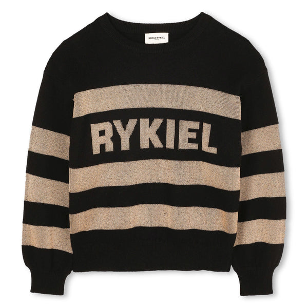 Black Gold Striped Logo Sweater