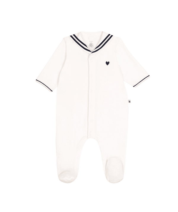 White Baby Velour Sailor Collar Footie