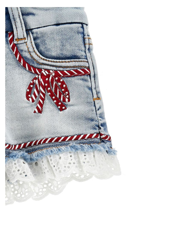 Bleach Denim Ribbon Detail Shorts