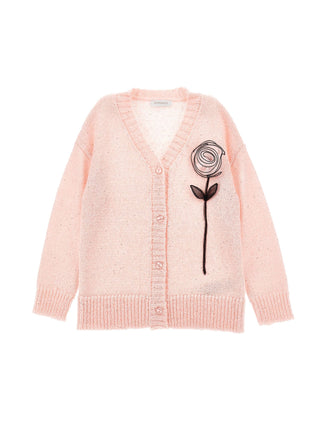Light Pink 3D Rose Button Cardigan