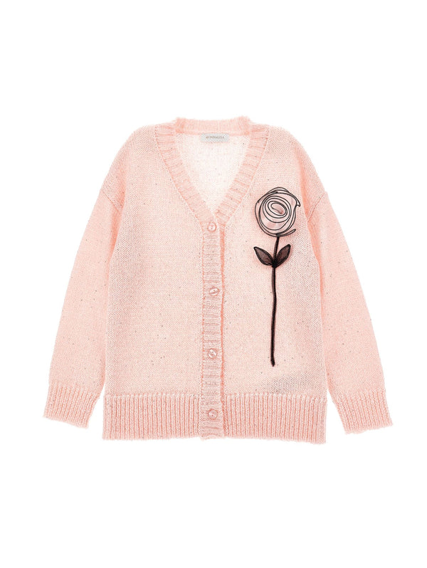Light Pink 3D Rose Button Cardigan