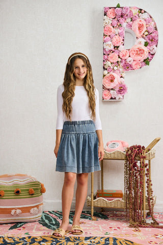 Space Dye Denim Elastic Waist Skirt
