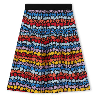 Multicolor Heart Print Skirt Long