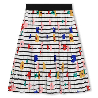 Striped Flowers Pleated Skirt
