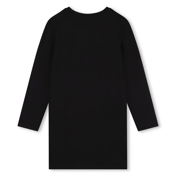 Black Knit Milano Logo Rhinestones Dress