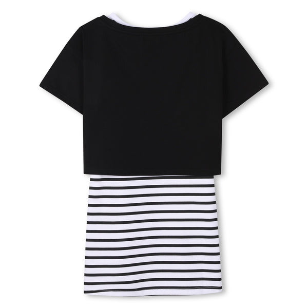 Black 2 in 1 Logo Striped Dress