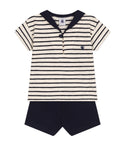 Navy and Cream Baby 2pc Set Striped Tee and Shorts