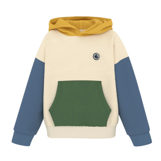 Cream Multicolor Colorblock Hooded Sweatshirt