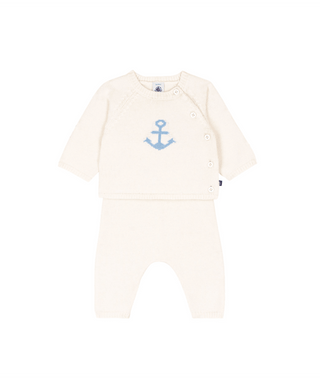 White Baby Knit Anchor Sweater and Pants Set