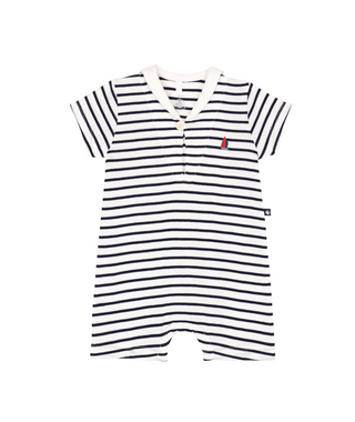 White and Navy Baby Striped Sailor Collar Romper