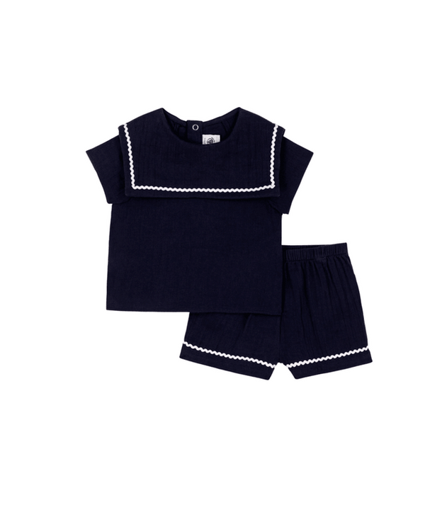 Navy Baby Gauze Top and Shorts Set