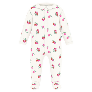 White and Multicolor Baby Berry Print Collar Footie