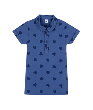 Blue Heart Print Collar Dress