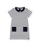 White and Navy Striped Collar and Pockets Dress