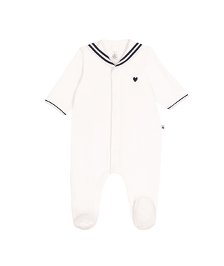 White Sailor Collar Velour Footie