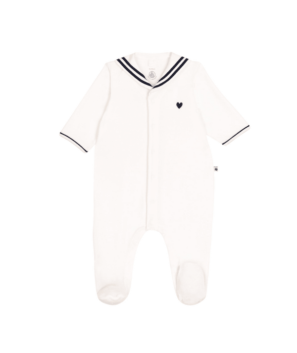 White Sailor Collar Velour Footie