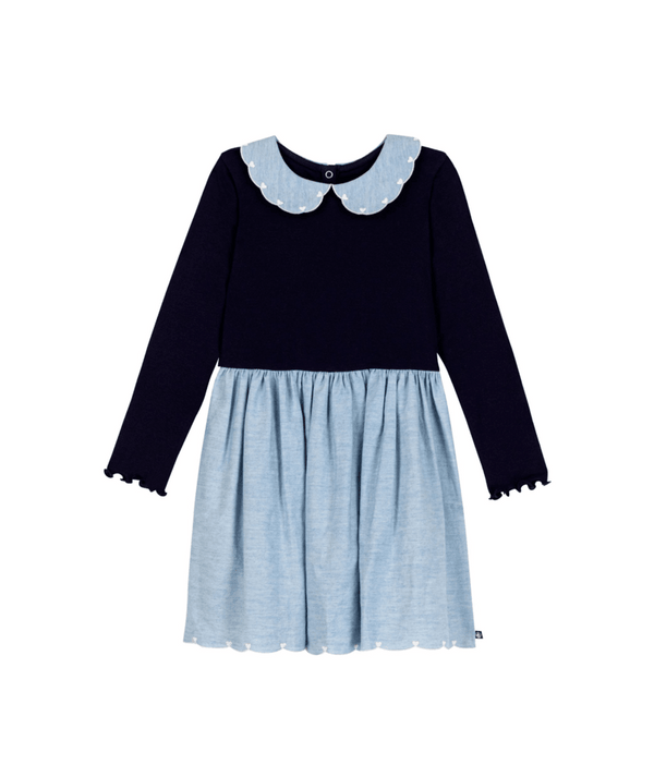 Light Blue Chambray Collared Heart Dress
