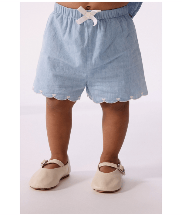 Light Blue Baby Chambray Scallop Shorts