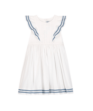 White with Blue Striped Trim Dress