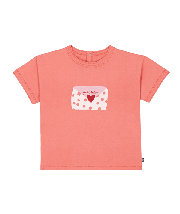 Coral Baby Heart Envelope Tee