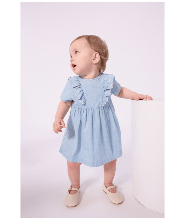 Light Blue Baby Chambray Heart Ruffle Dress