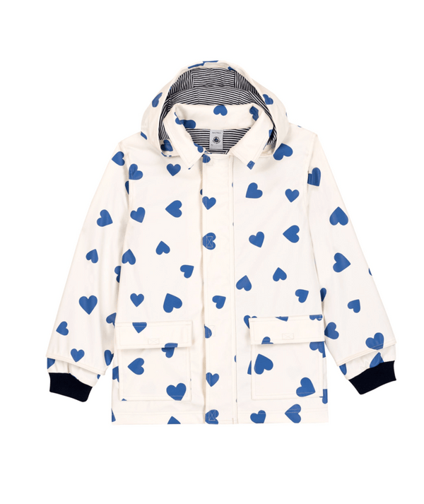 White and Blue Hearts Raincoat