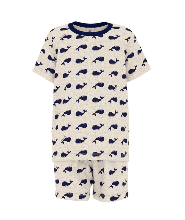 Oatmeal with Navy Whales Pajama Set