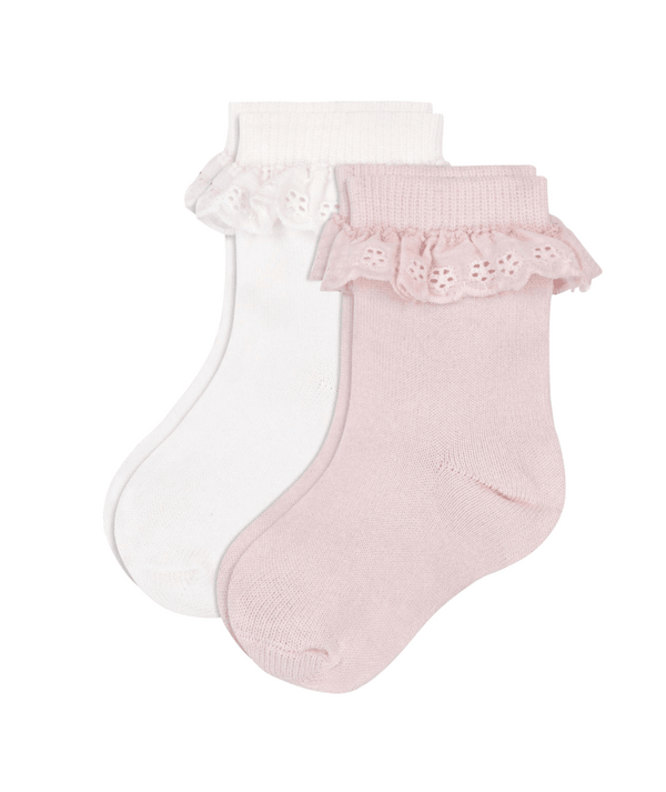 White and Pink Baby Knit Ruffle Socks Set