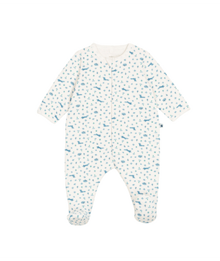 White with Blue Fox Print Footie