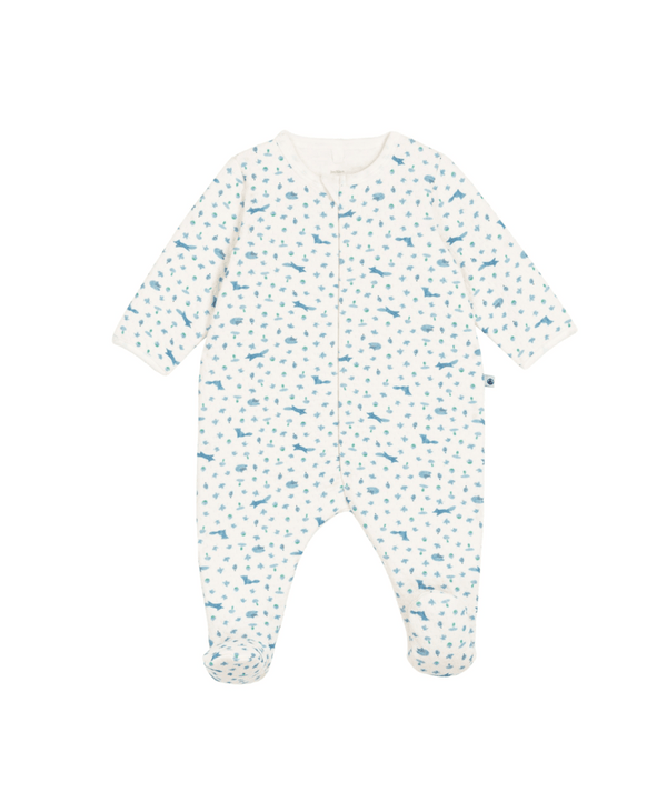 White with Blue Fox Print Footie