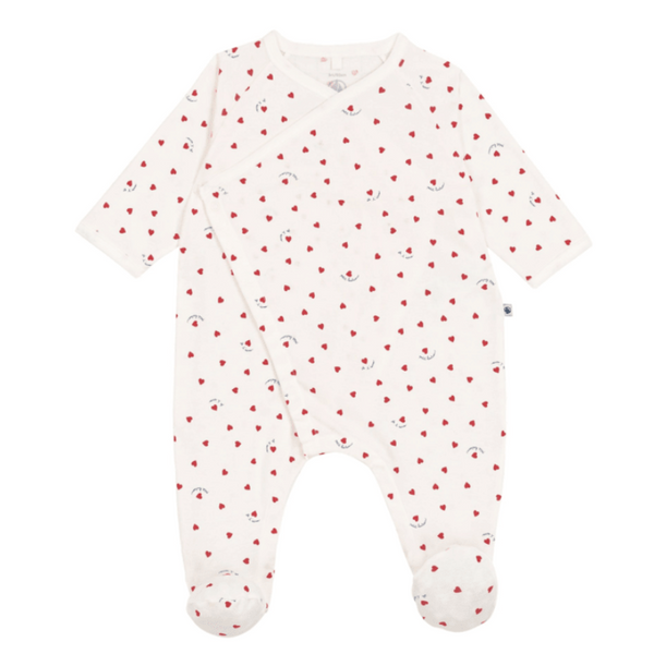 White with Red Hearts Print Footie